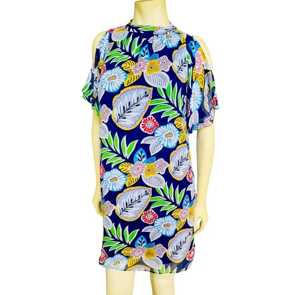 Jade Women’s Floral Cold Shoulder Flutter Sleeve Breezy Dress - Picture 1 of 8